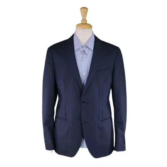 Artini Handmade in Italy Navy Blue Plaid Unlined 2-Btn Wool Blazer Jacket 40R - Picture 1 of 10